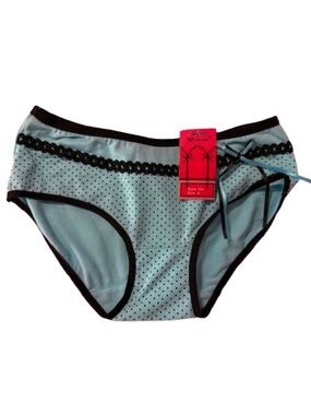 Queen Turquoise Blue With Polka Dot Cotton/Poly Women Bikini Brief Black Trim S